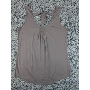 Lole Womens Large Taupe Brown Tie Back Smocked Eco Stretch UPF 50 Tank Top